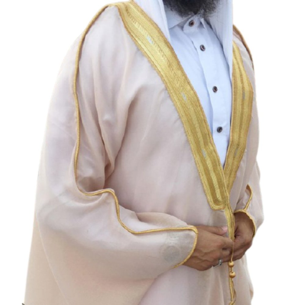 Men's Bisht Cloak Arab Dress Thobe Robe Eid Kaftan Jacket Wedding